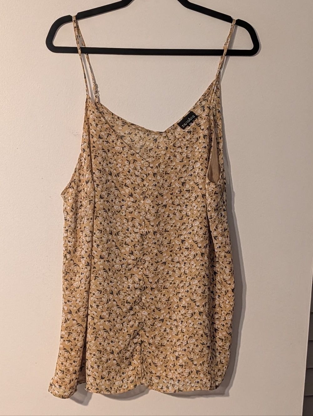 Zenobia Yellow Floral Spaghetti Strap Camisole Spaghetti Strap Tank Top